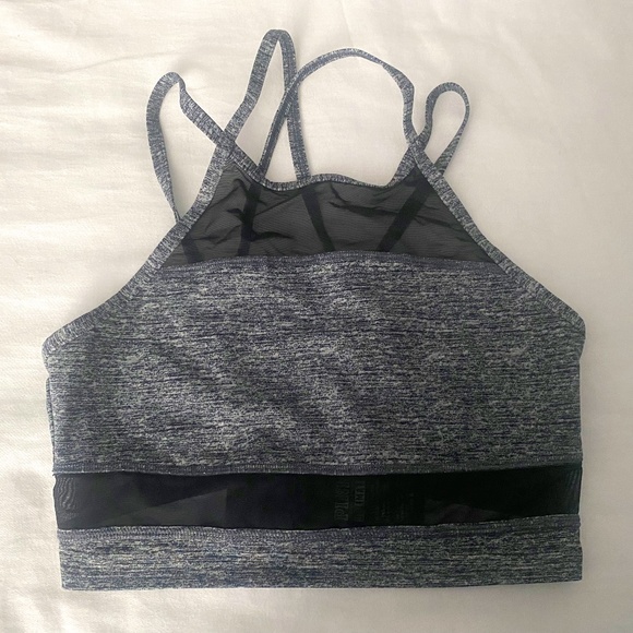 PINK - Grey Mesh Strappy Sports Bra - Picture 1 of 2